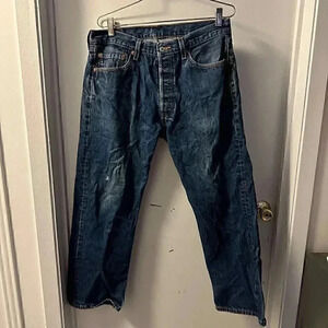 Levi's 501 Straight Leg Jeans Men's 34x29 Blue Denim Button Fly Distressed